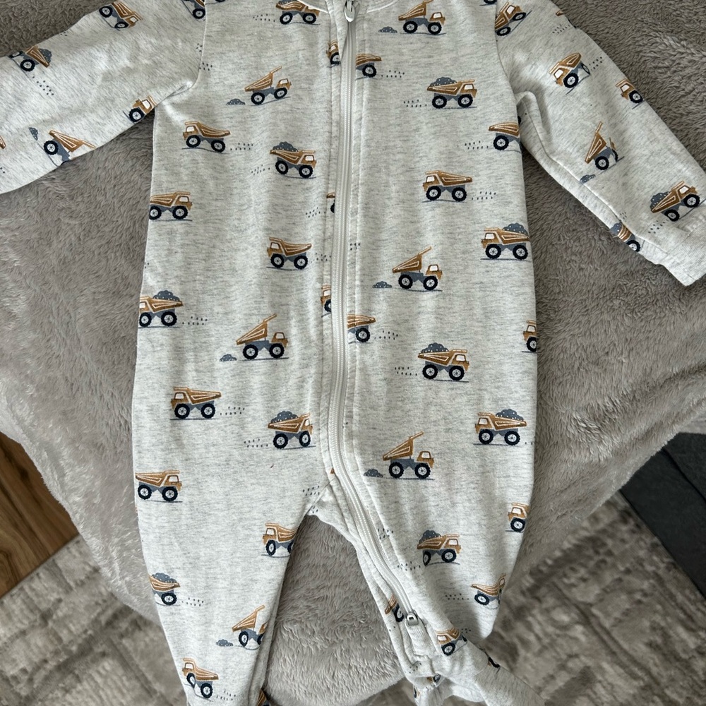 Petit Lem Gray Footies with Construction Print